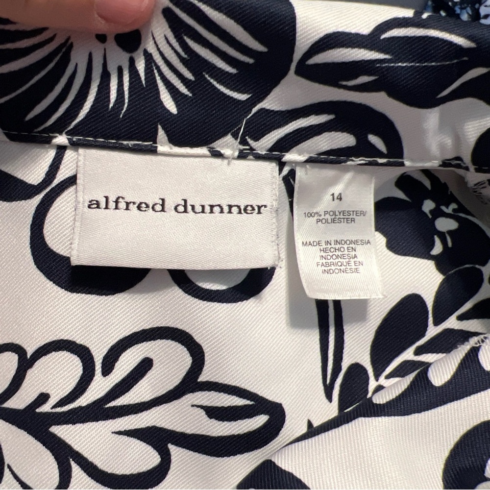 ALFRED DUNNER Sequin Jacket Womens 14 White Navy Blue Floral Shirt Shacket - Picture 5 of 9